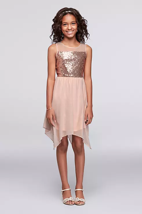 Sequined Illusion Party Dress with Metallic Skirt  Image 1