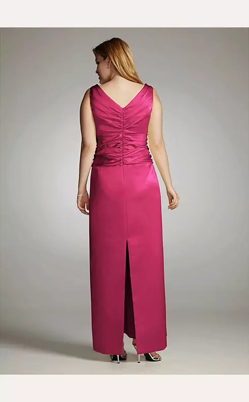 Sleeveless Satin V-Neck Dress with Slim Skirt Image 2