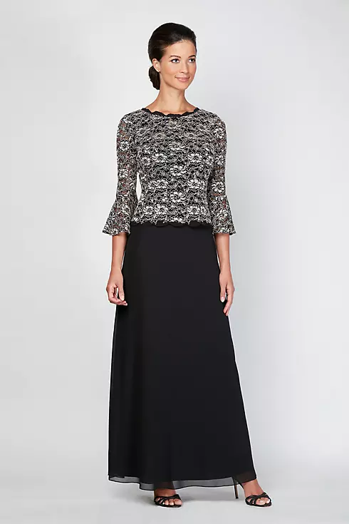 Long A-Line Mock Dress with Illusion Bell Sleeves Image 1