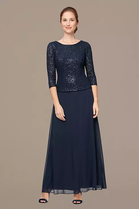 Sequin Lace 3/4 Sleeve Dress with Chiffon Skirt Image 1