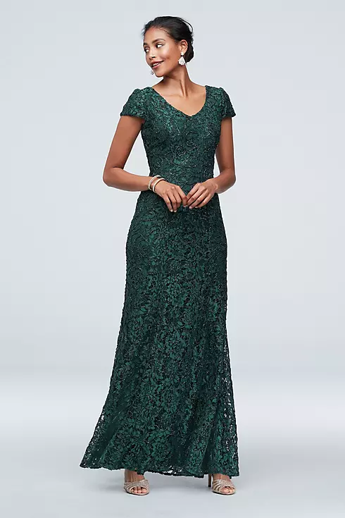 Shimmer Corded Lace Cap Sleeve Gown Image 1