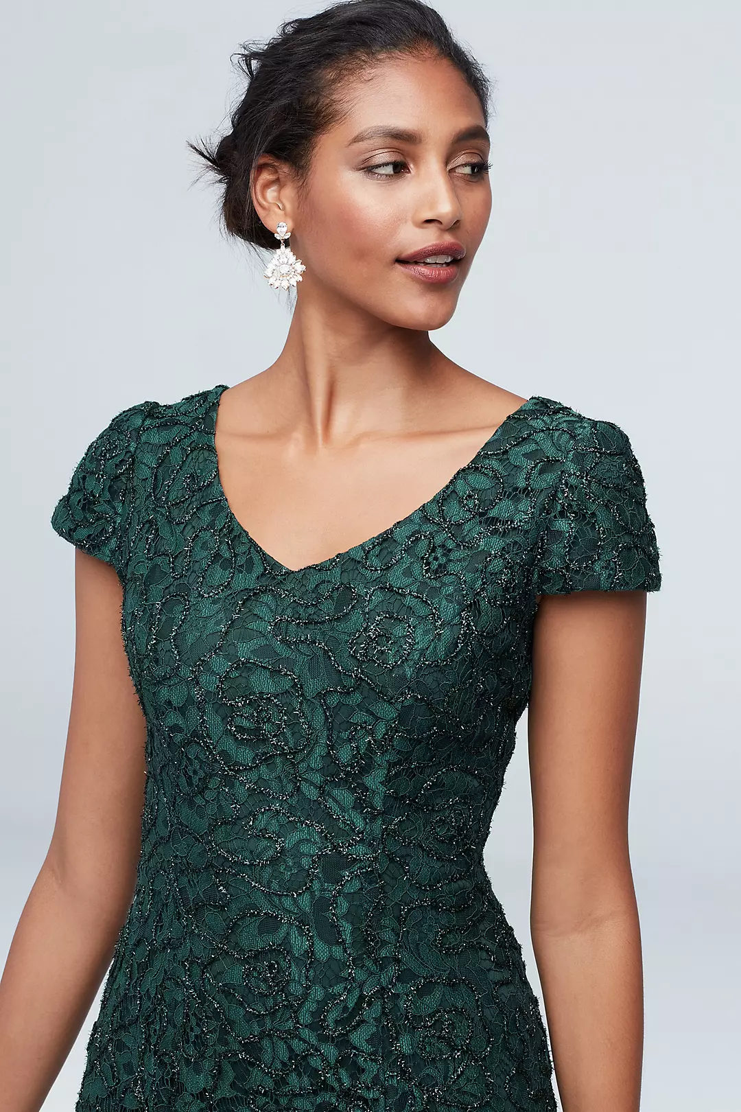 Shimmer Corded Lace Cap Sleeve Gown Image 3
