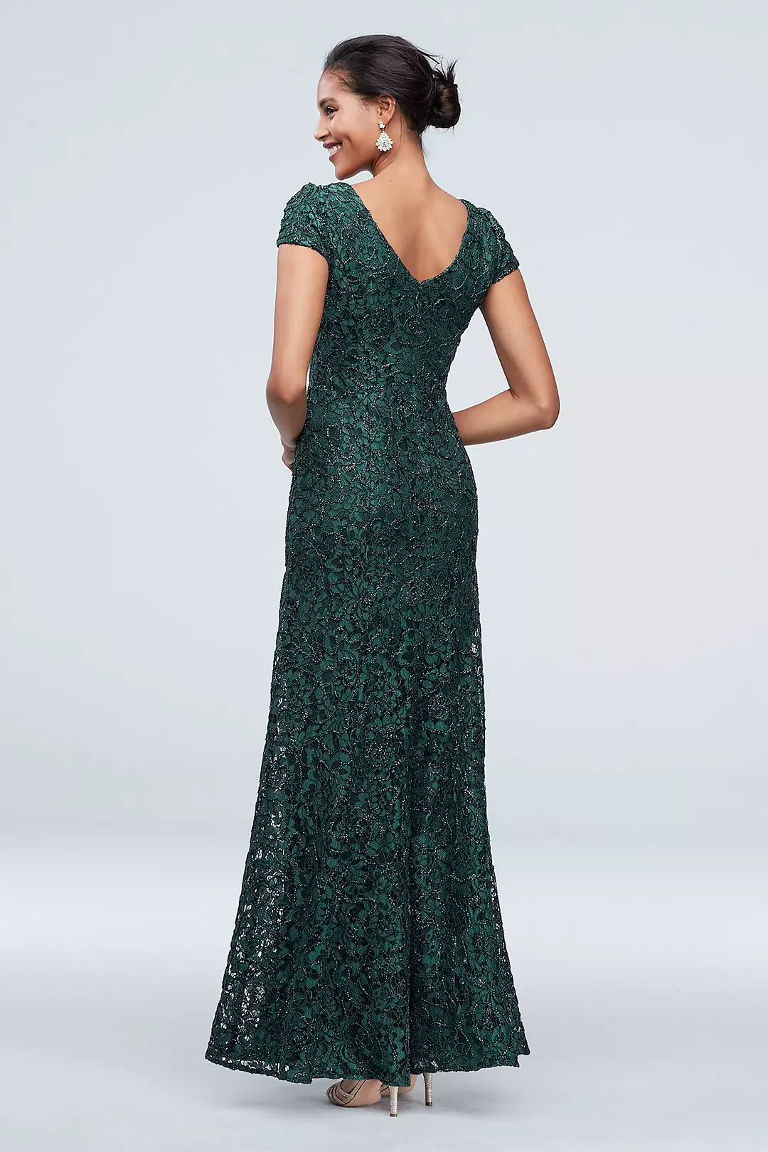 Shimmer Corded Lace Cap Sleeve Gown Image 2