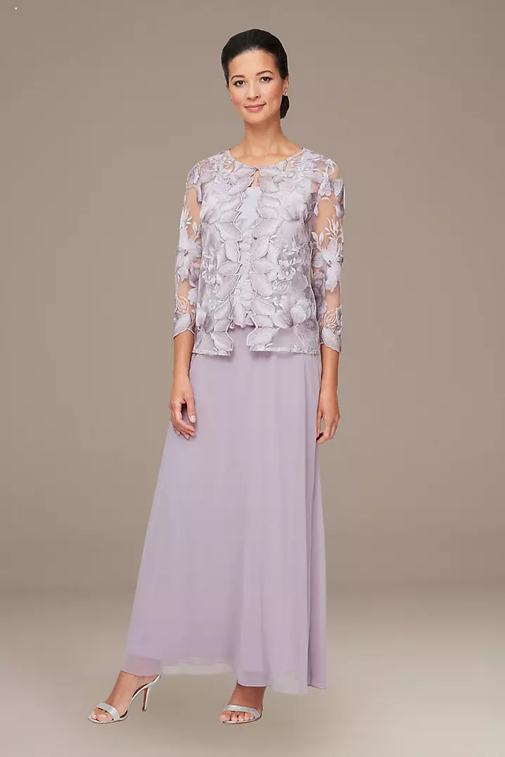 Long Lace A-Line Dress with Illusion Jacket | David's Bridal Long Lace A-Line Dress with Illusion Jacket | David's Bridal