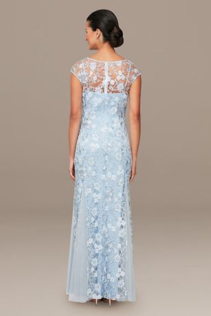 Floral Embroidered Godet-Hem Gown with Shawl | David's Bridal