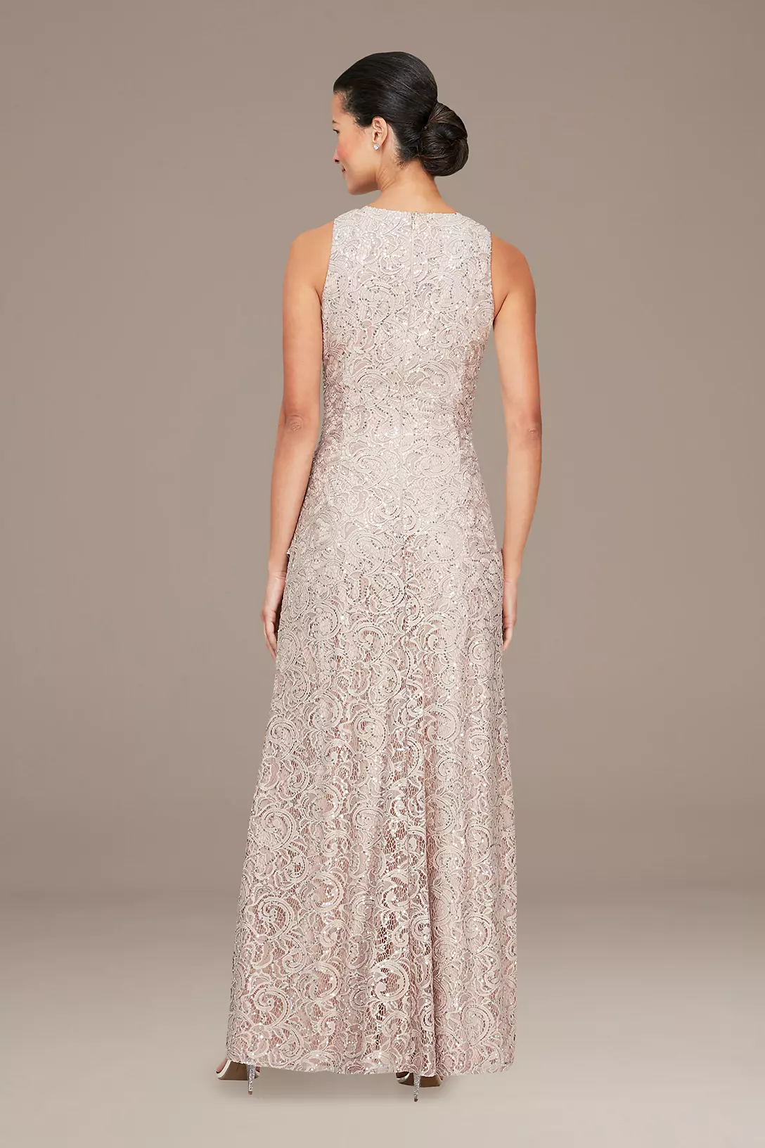 Glitter Lace Sheath Gown with Skirt Slit Image 2