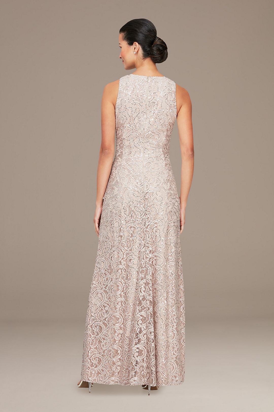Glitter Lace Sheath Gown with Skirt Slit Image 2