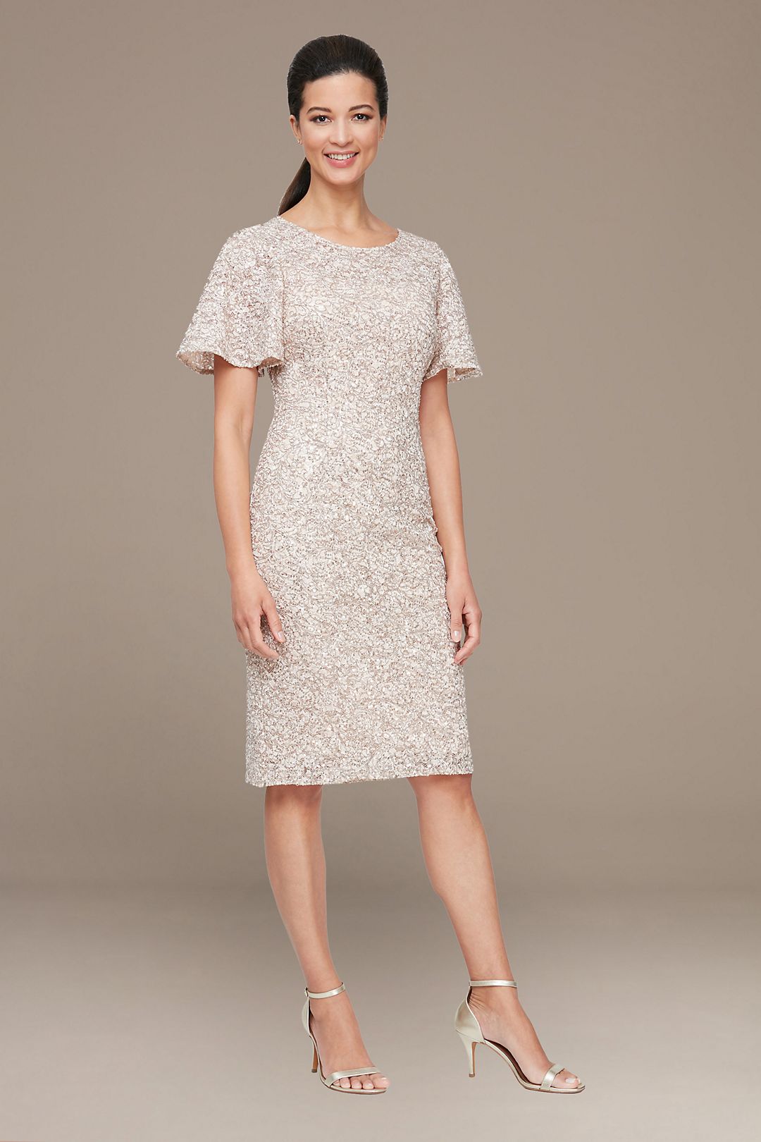 Short Corded Lace Dress with Flutter Sleeves Image 1