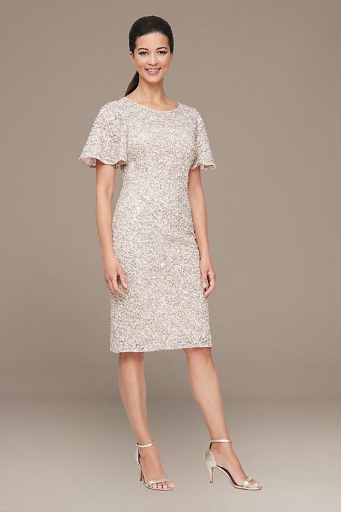 Short Corded Lace Dress with Flutter Sleeves Image