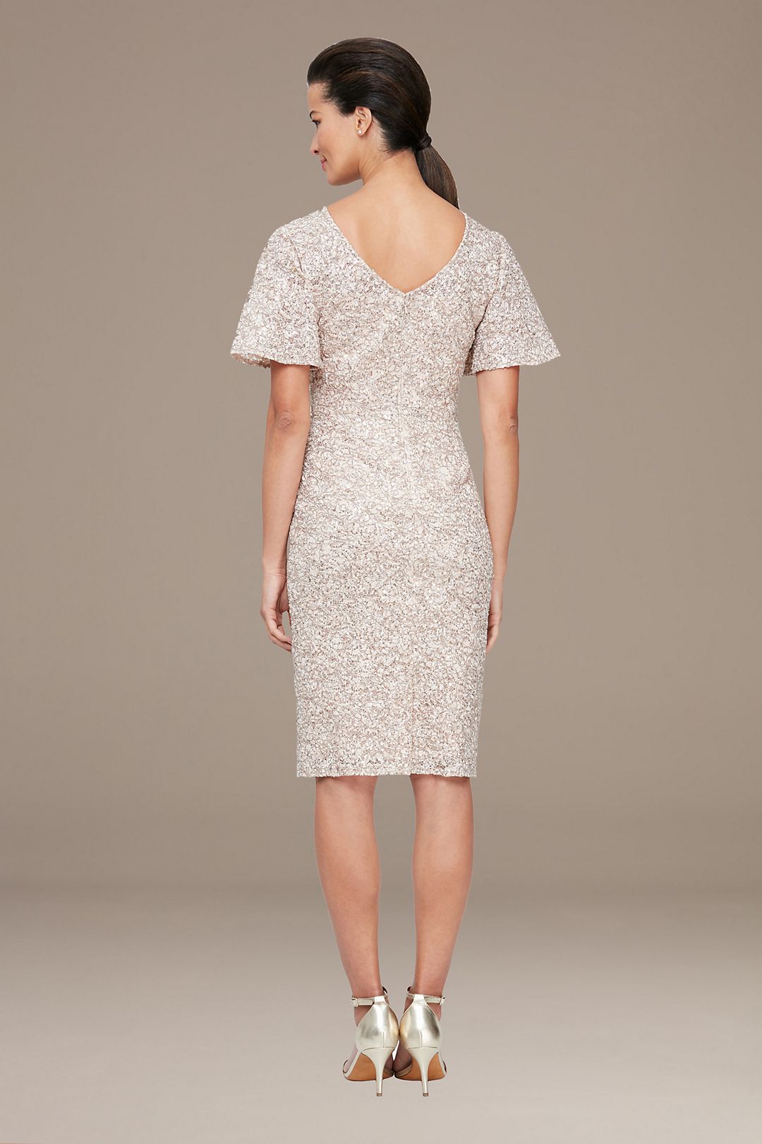 Short Corded Lace Dress with Flutter Sleeves Image 2