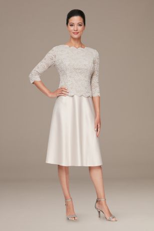 Lace and Satin Mock Two-Piece Short Dress David's Bridal - Main Image