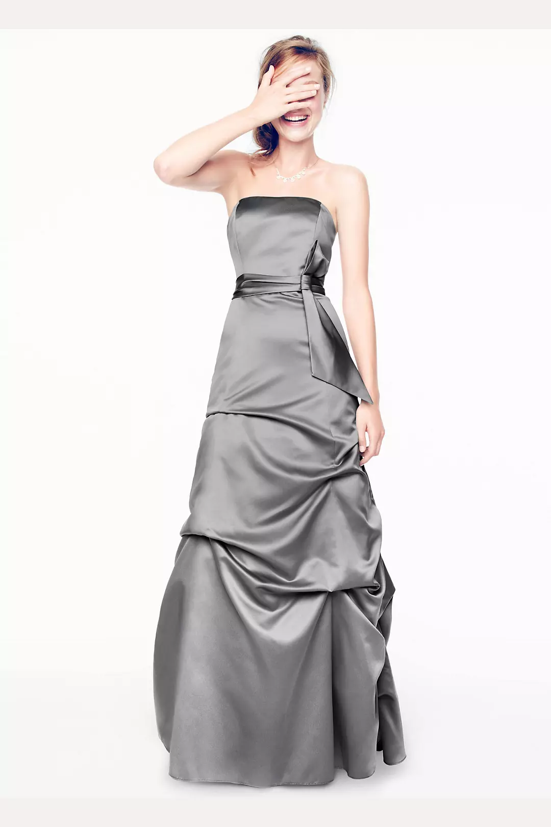 Strapless Satin Ballgown with Pick-up and Sash Image 3