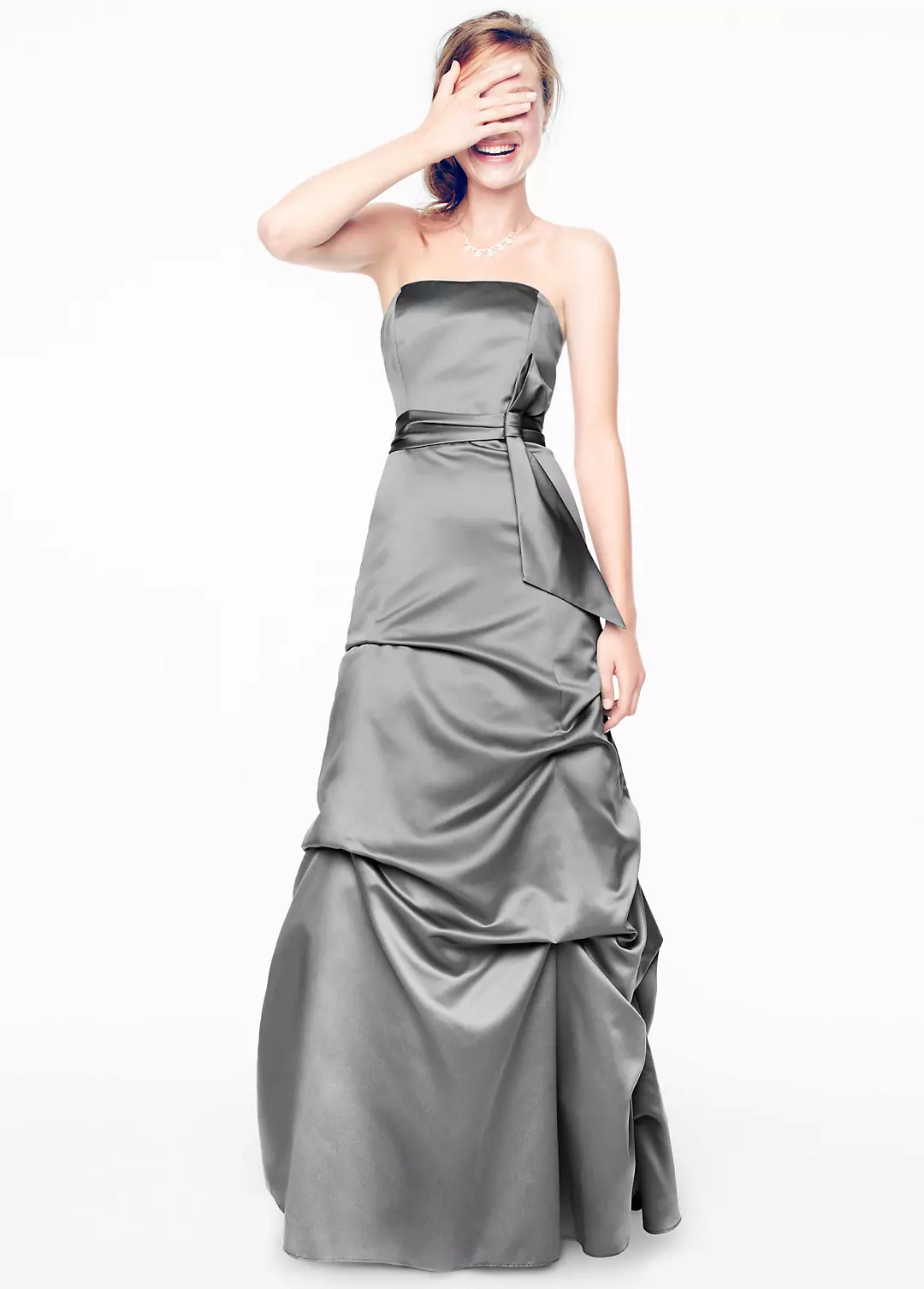 Strapless Satin Ballgown with Pick-up and Sash Image 3