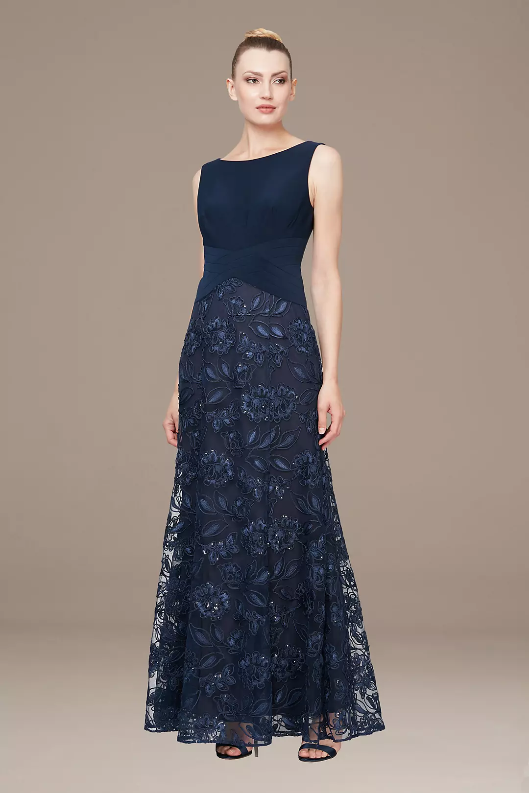 Sleeveless Gown with Embroidered Lace Skirt Image