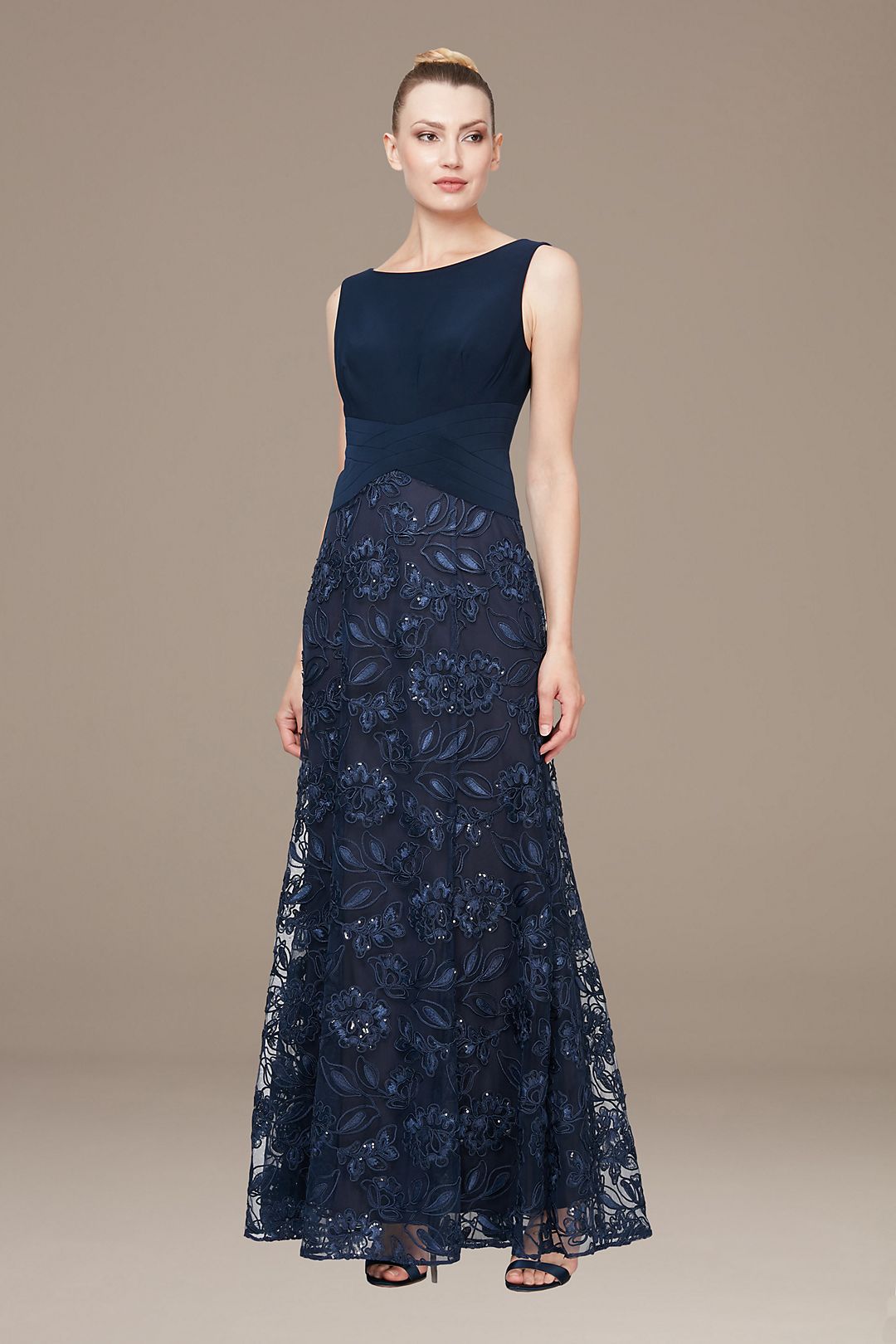 Sleeveless Gown with Embroidered Lace Skirt Image 1