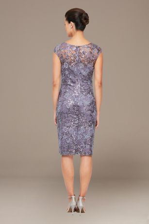 Short Cap Sleeve Embroidered Tulle Sheath Dress | David's Bridal