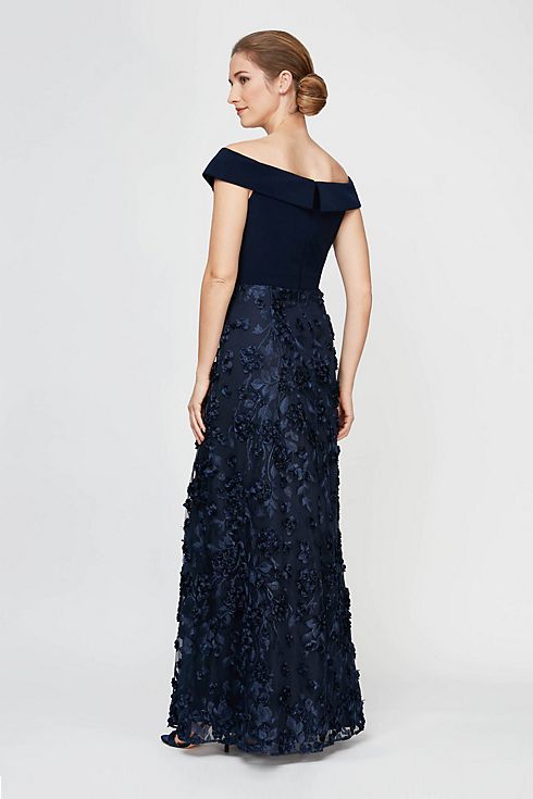 Off the Shoulder Gown with Floral Applique Overlay Image 2
