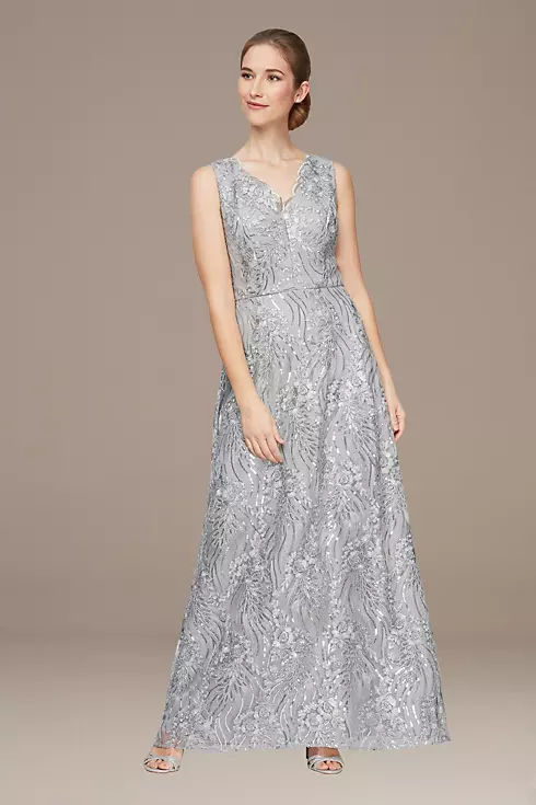 Sleeveless Embroidered Tulle Gown with Shawl Image 2