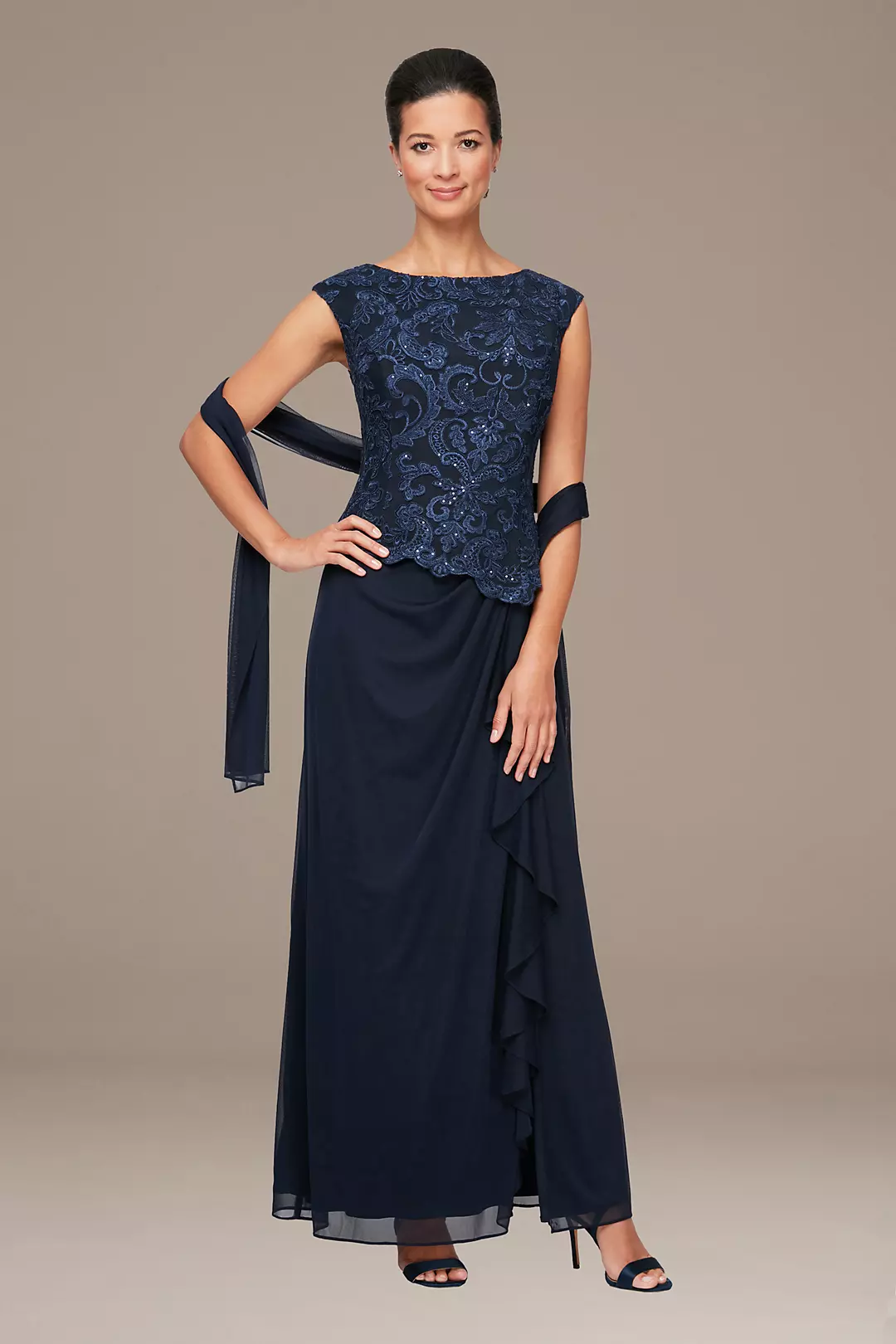 Embroidered Mock Two-Piece Gown with Shawl Image