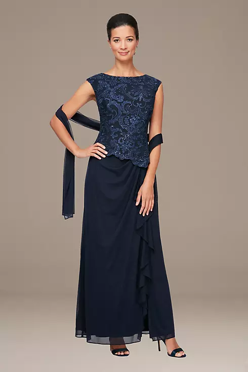 Embroidered Mock Two-Piece Gown with Shawl Image 1