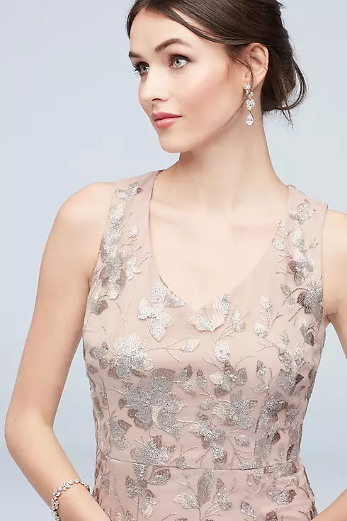 Embroidered Sequin Flower V-Neck Tulle Gown Image 3