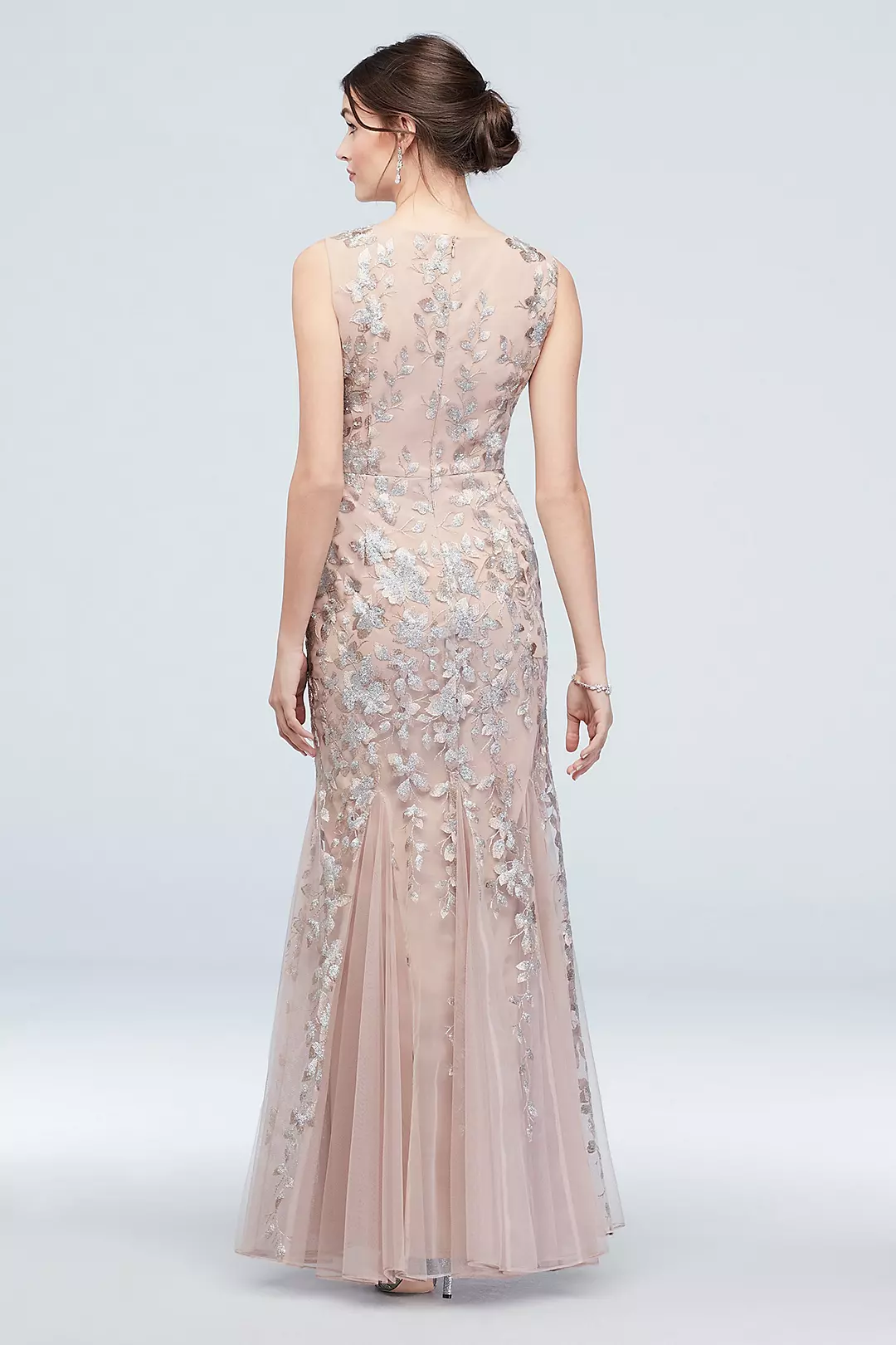 Embroidered Sequin Flower V-Neck Tulle Gown Image 2
