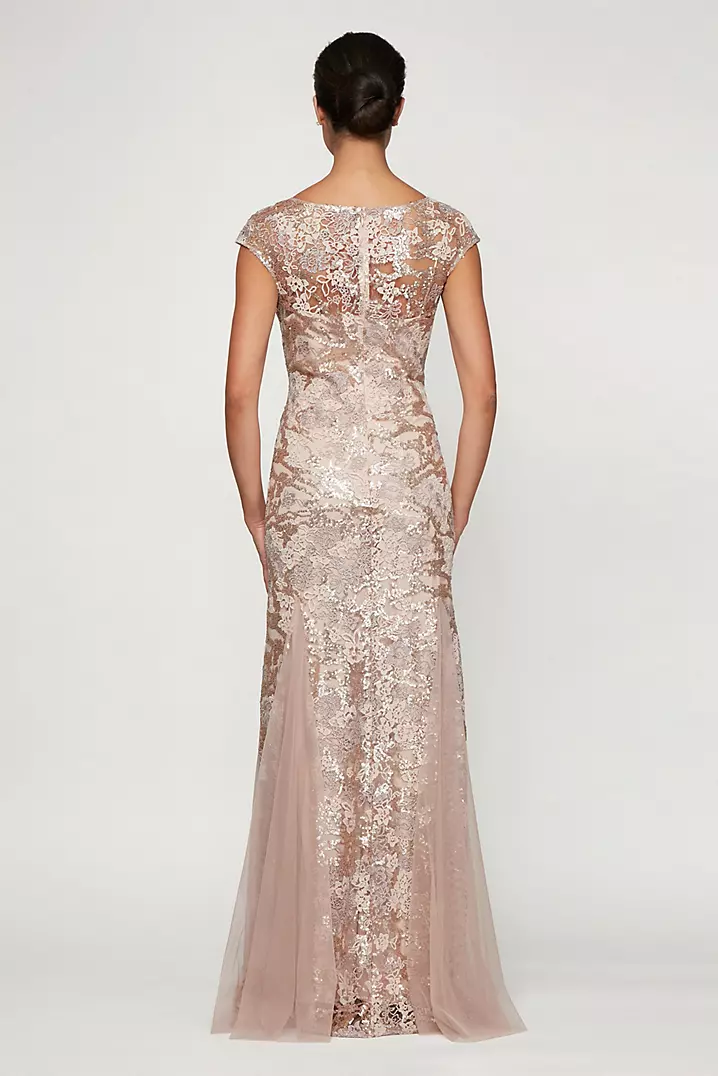 Cap Sleeve Embroidered Mermaid Godet-Hem Gown | David's Bridal Cap Sleeve Embroidered Mermaid Godet-Hem Gown | David's Bridal