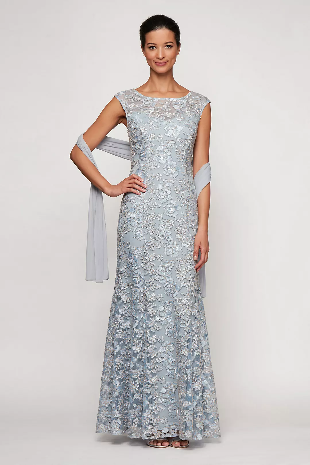 Floral Embroidered Mermaid Dress with Shawl | David's Bridal