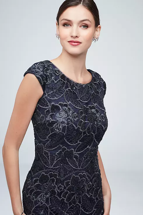 Sequin Floral Lace Overlay Cap Sleeve Gown Image 3