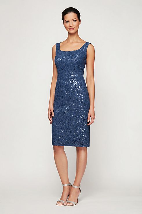 Corded Lace Sequin Shift Dress with Cascade Jacket Image 3