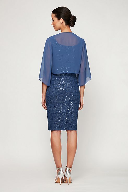 Corded Lace Sequin Shift Dress with Cascade Jacket Image 2