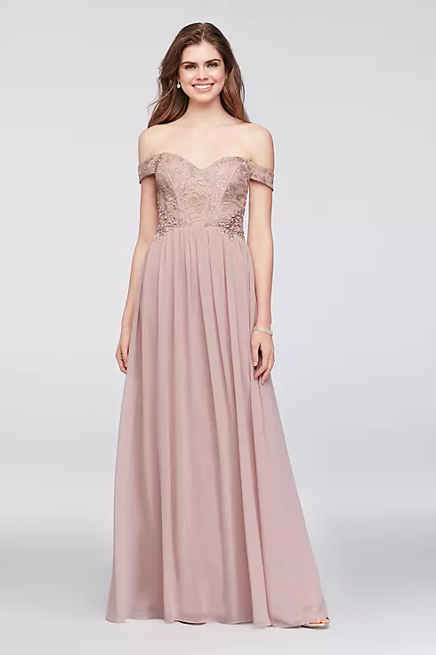 Off-the-Shoulder Lace and Chiffon Corset Gown Image 1