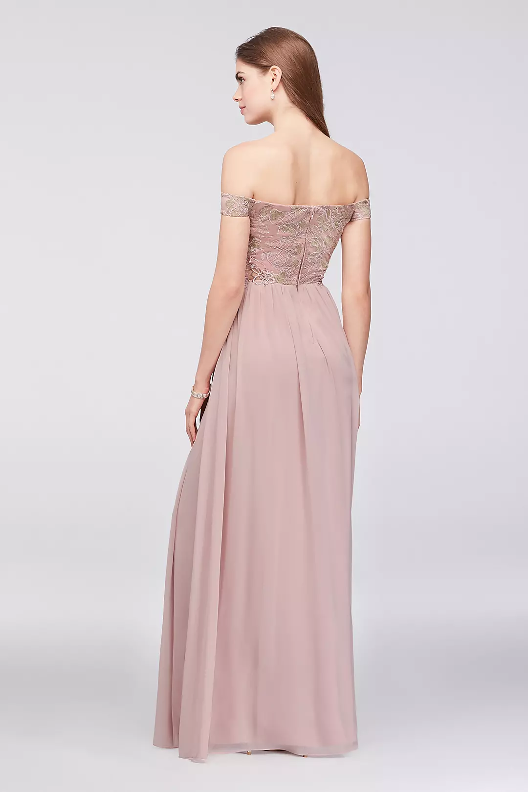 Off-the-Shoulder Lace and Chiffon Corset Gown Image 2