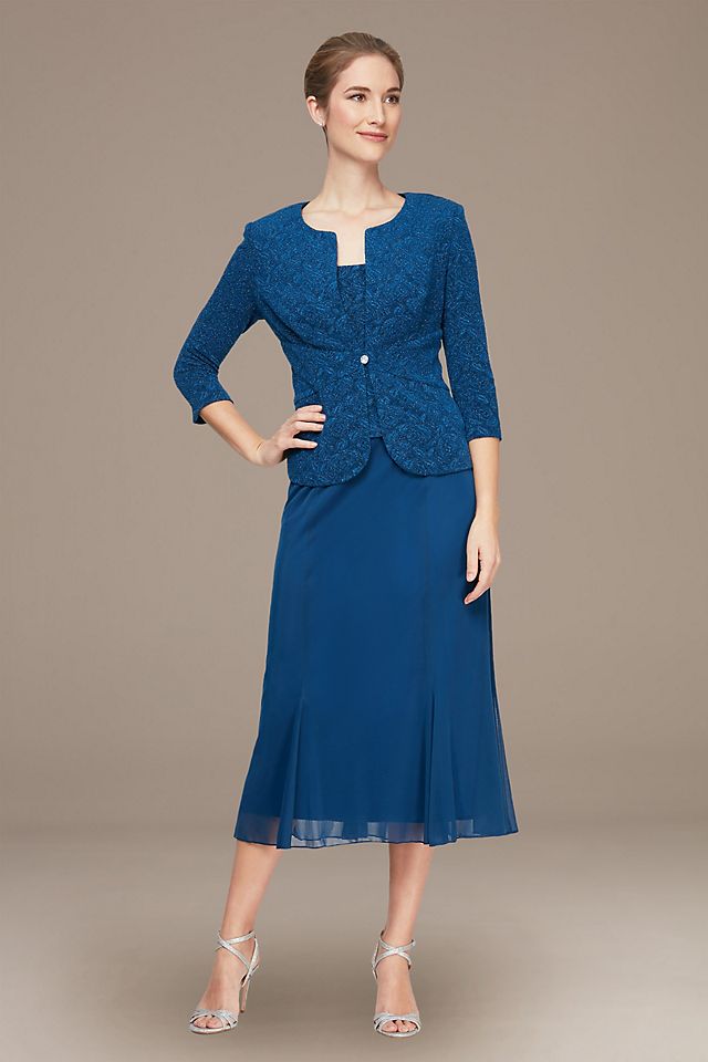 Glitter Jacquard and Mesh Tea Length Jacket Dress  Image 1