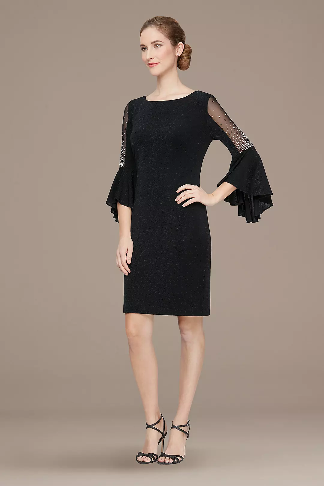 Metallic Knit Dress with Embellished Bell Sleeves Image