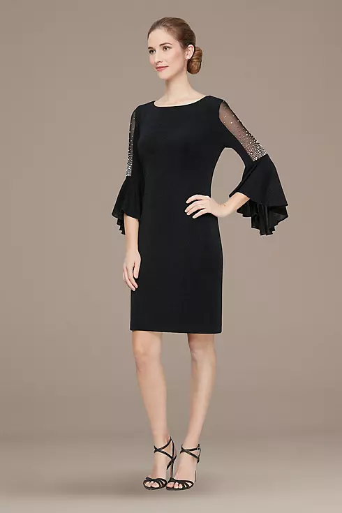 Metallic Knit Dress with Embellished Bell Sleeves Image 1