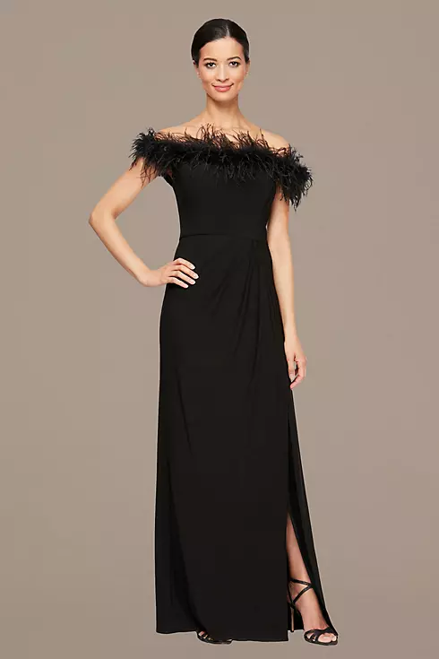 Jersey Off-The-Shoulder Dress With Marabou Detail Image 1
