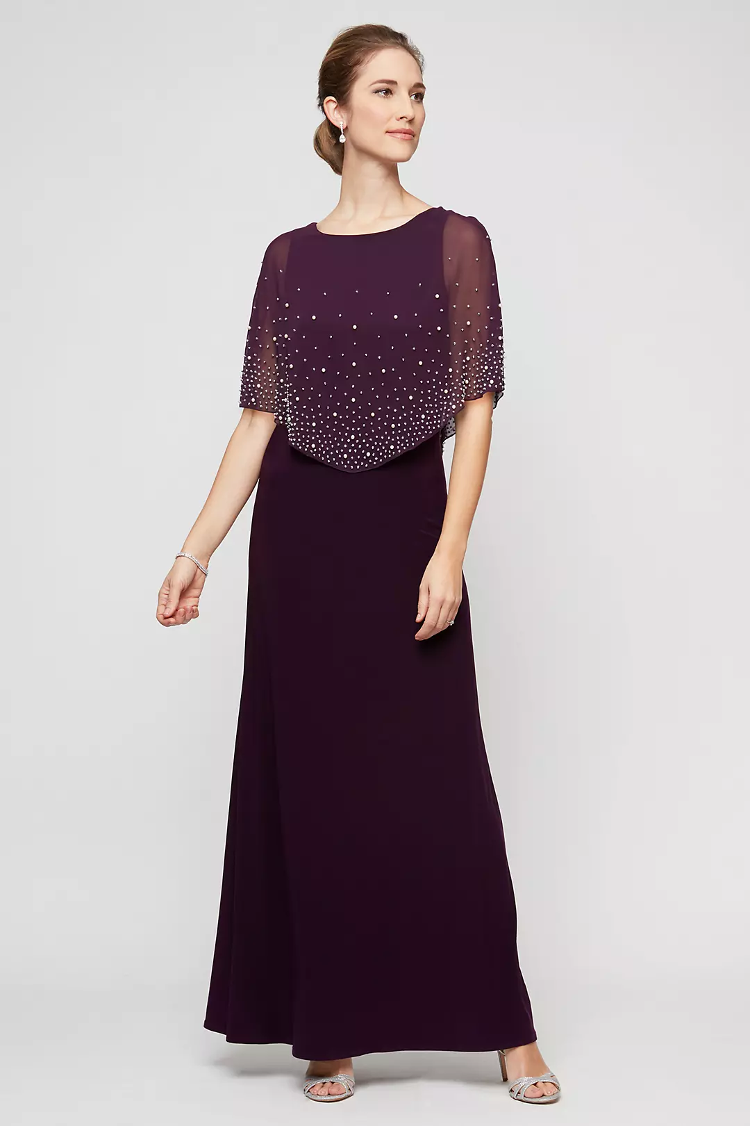 Chiffon Long Dress with Embellished Sheer Popover Image