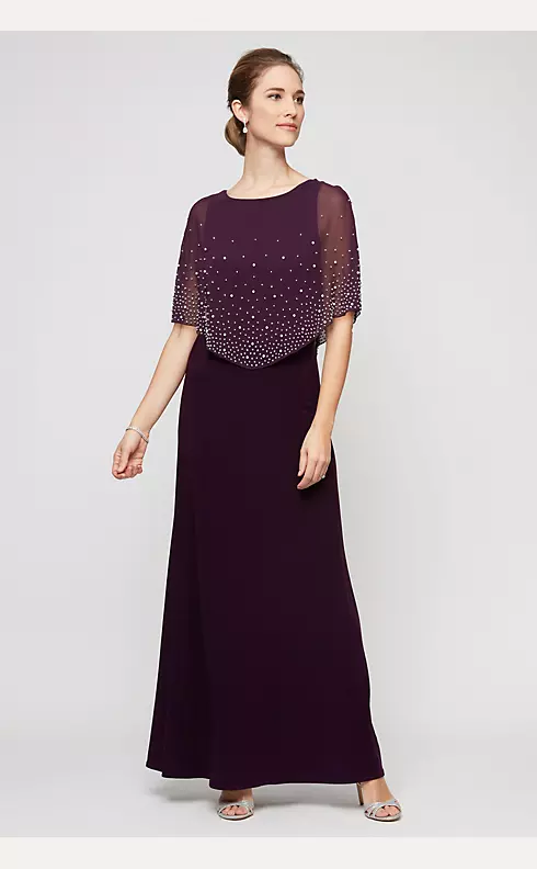Chiffon Long Dress with Embellished Sheer Popover Image 1