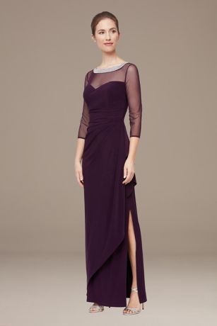 Embellished Illusion Dress with Side Ruching David's Bridal