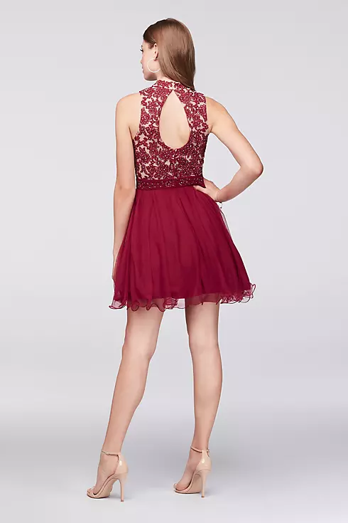 Embroidered Lace Mock-Neck Homecoming Dress Image 2