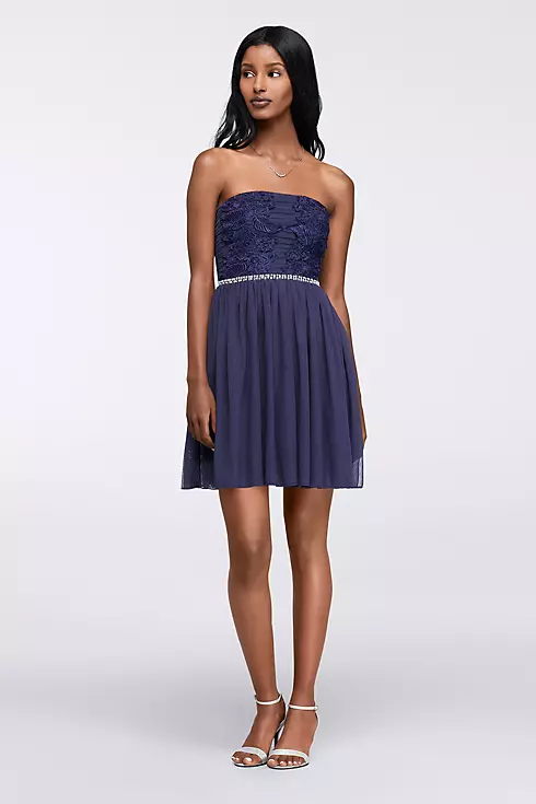 Lace Applique Short Strapless Homecoming Dress Image 1