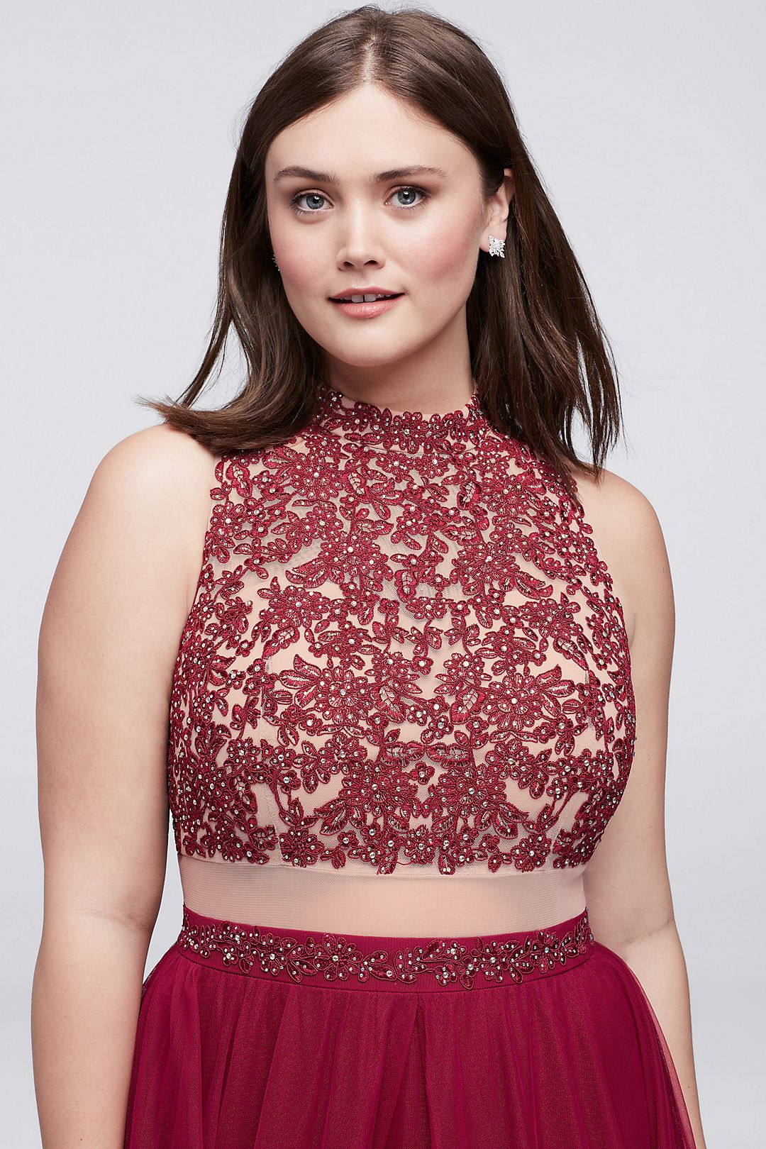 Embroidered Halter Faux Two-Piece Dress Image 4