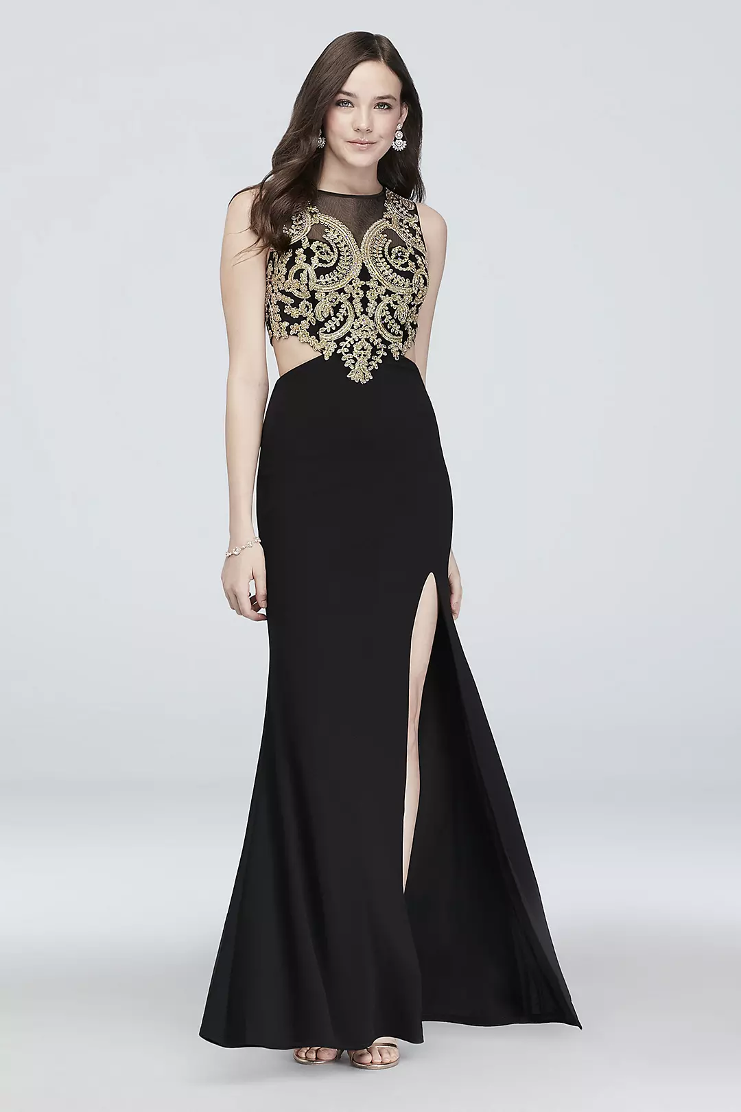 Illusion Embellished Brocade Gown with Cutouts Image