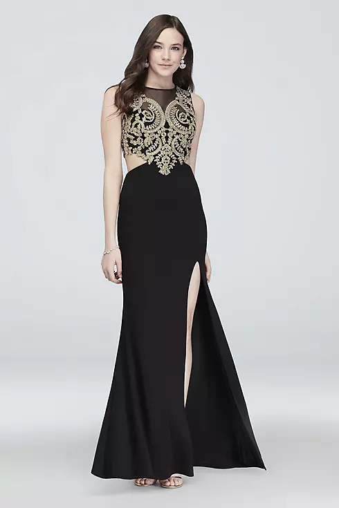 Illusion Embellished Brocade Gown with Cutouts Image 1