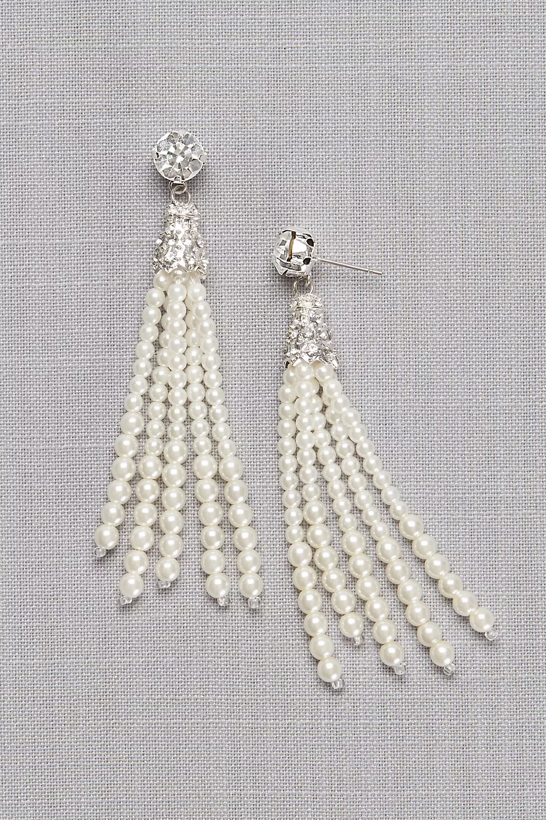Crystal Solitaire and Pearl Tassel Earrings Image