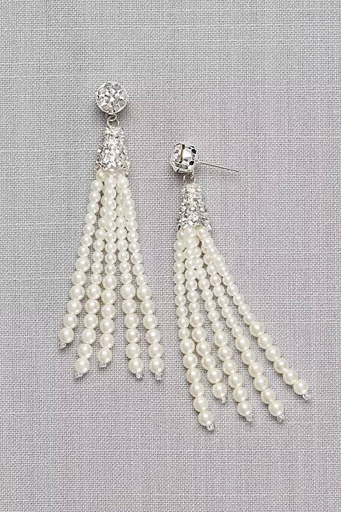 Crystal Solitaire and Pearl Tassel Earrings Image 1
