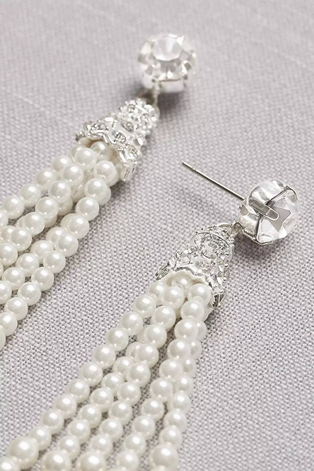Crystal Solitaire and Pearl Tassel Earrings Image 2