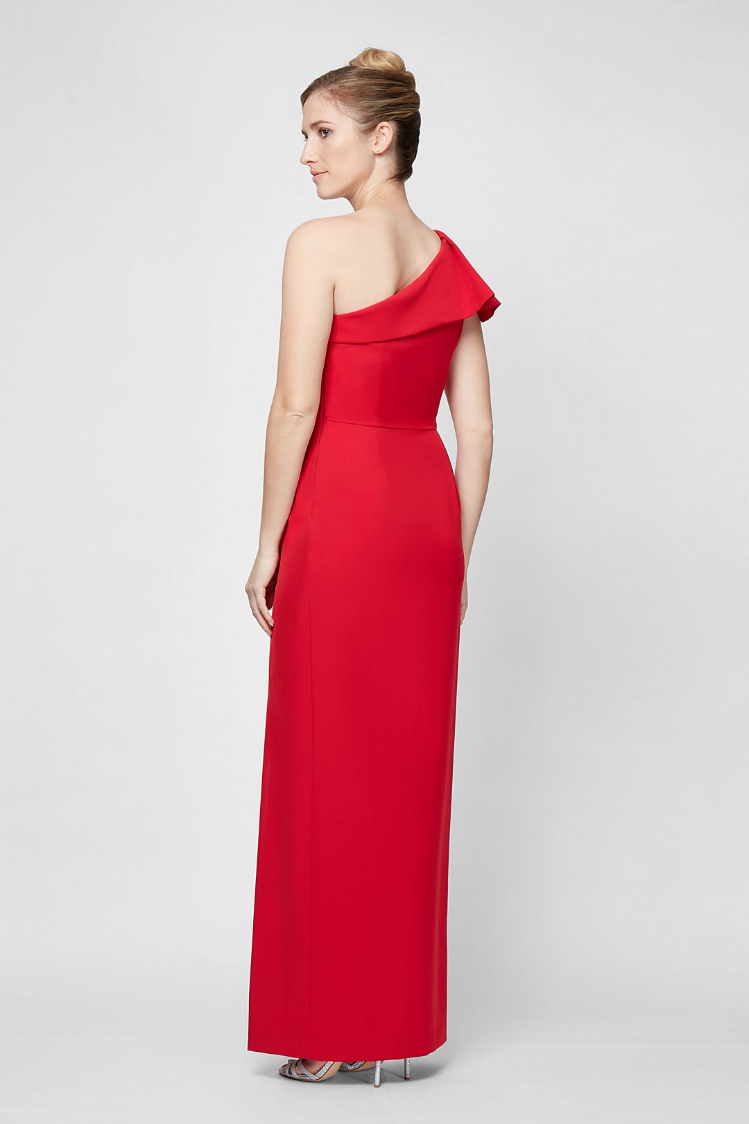 One-Shoulder Crepe Gown with Beaded Hip Detail Image 3