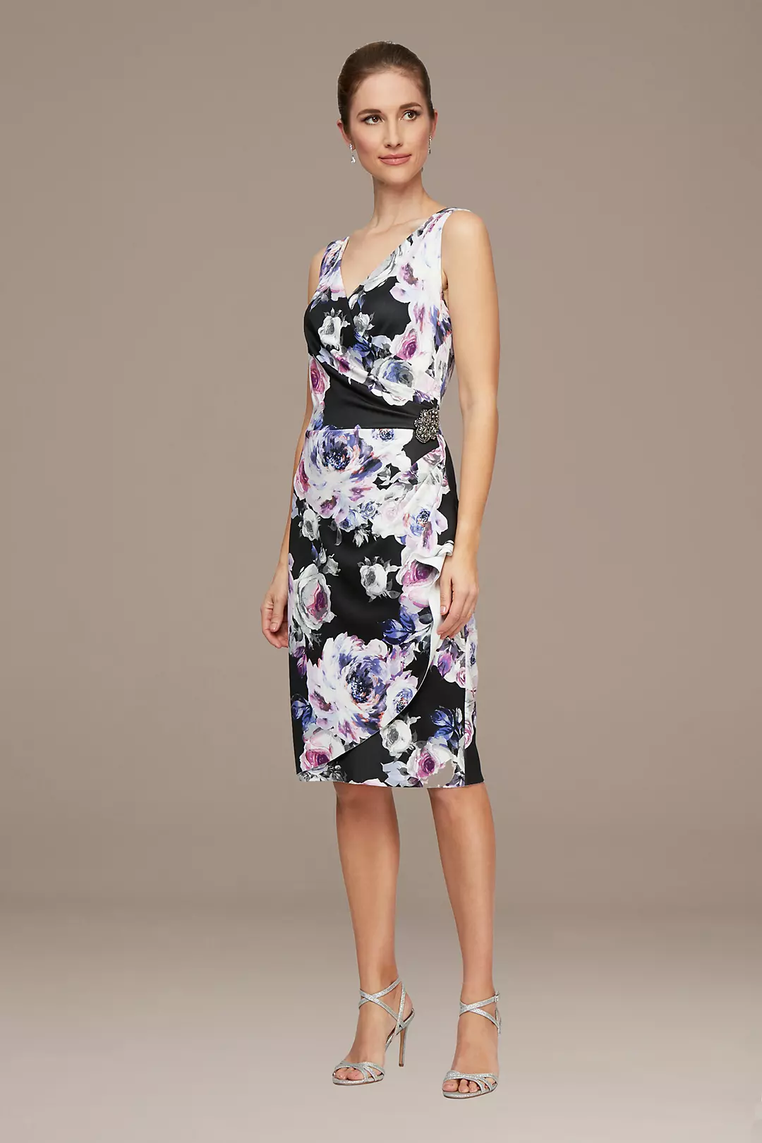 Floral Printed Dress with Cascade Detail Image